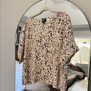 Bobeau Tan Leopard Print V-Neck Blouse